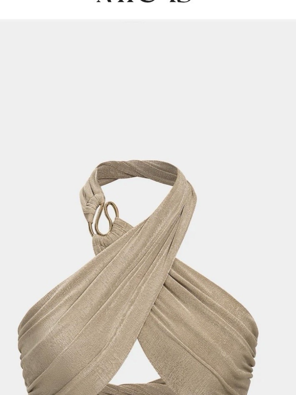 Micas Ruched Halter Crop Top in Beige - Picture 2 of 4